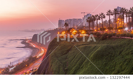 El Parque del Amor or Love park day to night timelapse in Miraflores after sunset, Lima, Peru. El Parque del Amor or Love park day to night timelapse in Miraflores after sunset, Lima, Peru. 132297444