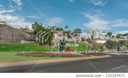 Statues in Chorrillos park timelapse hyperlapse view from the beach in Lima, Peru Statues in Chorrillos park timelapse hyperlapse view from the beach in Lima, Peru 132297471