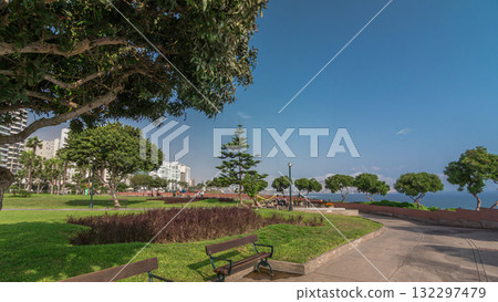 Fast walk in Parque del Amor or Love park timelapse hyperlapse in Miraflores, Lima, Peru. 132297479