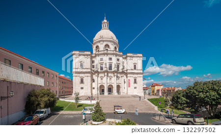 Main facade of National Pantheon aerial timelapse hyperlapse. Portugal. 132297502