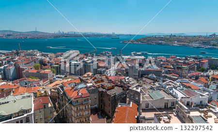 The view from Galata Tower to Galata Bridge timelapse Golden Horn, Istanbul, Turkey The view from Galata Tower to Galata Bridge timelapse Golden Horn, Istanbul, Turkey 132297542