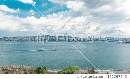 Istanbul and Bosphorus view from the Topkapi Palace timelapse. View of downtown. Travel Turkey 132297543