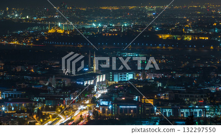 Istanbul classical night skyline scenery timelapse, view over Bosporus channel. Istanbul classical night skyline scenery timelapse, view over Bosporus channel. 132297550