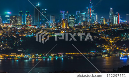 Night timelapse top view of besiktas district in istanbul taken from asian part of the city. 132297551