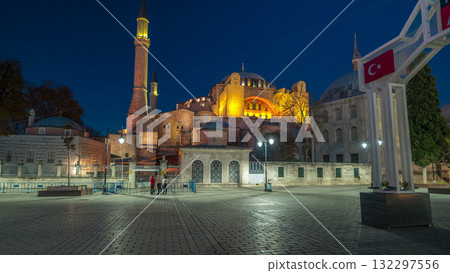 Hagia Sophia day to night timelapse hyperlapse , Istanbul, Turkey 132297556