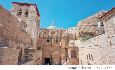 Inner yard of the Church of the Holy Sepulcher timelapse hyperlapse. 132297562
