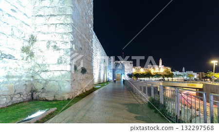 Walls of Ancient City at Night timelapse hyperlapse, Jerusalem, Israel Walls of Ancient City at Night timelapse hyperlapse, Jerusalem, Israel 132297568