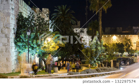 Walls of Ancient City at Night timelapse, Jerusalem, Israel Walls of Ancient City at Night timelapse, Jerusalem, Israel 132297574