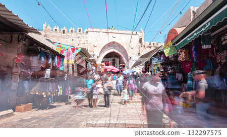 Damascus Gate or Shechem Gate timelapse hyperlapse, one of the gates to the Old City of Jerusalem, Israel Damascus Gate or Shechem Gate timelapse hyperlapse, one of the gates to the Old City of Jerusalem, Israel 132297575
