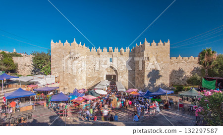 Damascus Gate or Shechem Gate timelapse hyperlapse, one of the gates to the Old City of Jerusalem, Israel Damascus Gate or Shechem Gate timelapse hyperlapse, one of the gates to the Old City of Jerusalem, Israel 132297587