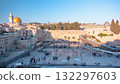 The Temple Mount in Jerusalem, including the Western Wall and the golden Dome of the Rock at Sunset timelapse 132297603