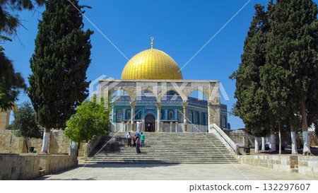 Dome of the Rock timelapse hyperlapse, a Muslim holy site atop the Temple Mount in Jerusalem, Israel. Dome of the Rock timelapse hyperlapse, a Muslim holy site atop the Temple Mount in Jerusalem, Israel. 132297607