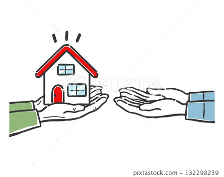 Illustration of inheriting a house from parent to child - Vector 132298239