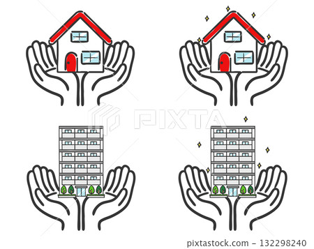Vector illustration of a house and apartment being held in both hands Vector illustration of a house and apartment being held in both hands 132298240