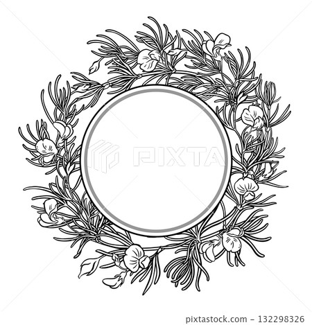 Rooibos Branch Outline Round Frame. Rooibos Branch Outline Round Frame. 132298326