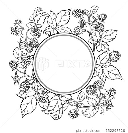 Raspberry Branch Outline Round Frame. 132298328