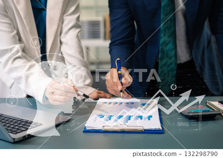 Project manager working and update tasks with milestones progress planning and professional investor working new start up project in the office. 132298790