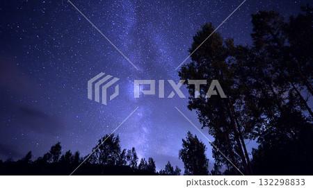 Starry sky trees abstract background 132298833