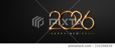 Happy New Year 2026 Golden Realistic Number. Premium Vector design for New year and Christmas Celebrations. 132298839