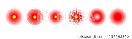 Pain circle target. Sonar radar wave PNG. Red concentric circle ripple icon isolated vector illustration. 132298850