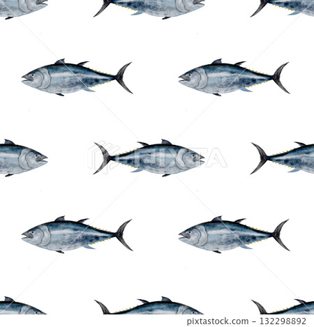Tuna watercolor seamless pattern. Hand-drawn ocean fish on a white background. Food clip art. Perfect for restaurant menu recipe books and Japanese cuisine. Tuna watercolor seamless pattern. Hand-drawn ocean fish on a white background. Food clip art. Perfect for restaurant menu recipe books and Japanese cuisine. 132298892