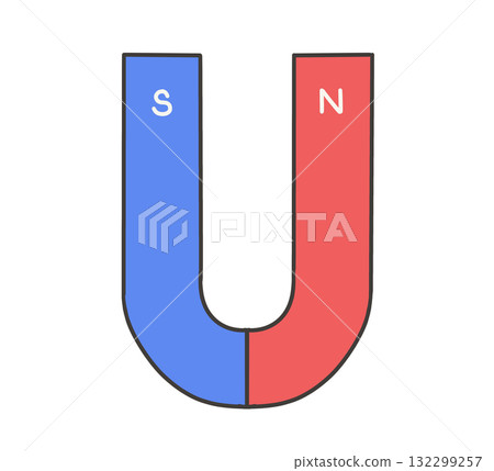 Illustration of a U-shaped magnet used in science class 132299257