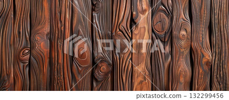 Close-up of rustic wooden planks with knots and grain. 132299456