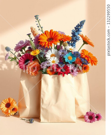 bouquet of colorful flowers in paper bag bouquet of colorful flowers in paper bag 132299550