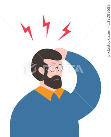 Man suffering from headache, holding head with hands. 132299689