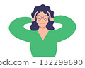 Woman suffering from headache, holding head with hands. 132299690