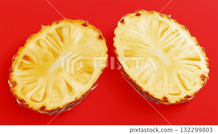 Pineapple fruit fresh organic real snack food on red solid background Pineapple fruit fresh organic real snack food on red solid background 132299803