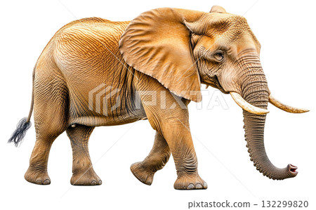 Elephant isolated on white background, PNG transparent clipart. 132299820
