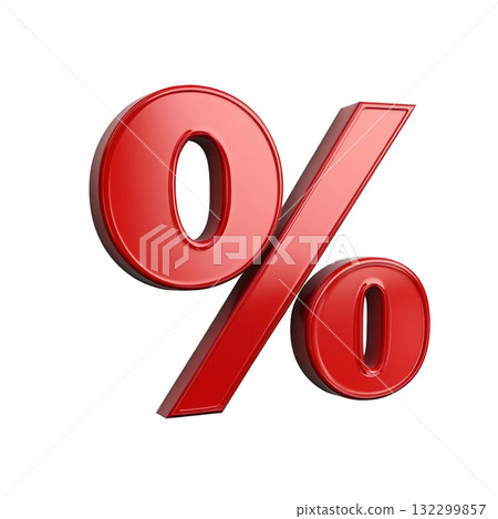 Bold red percentage symbol displayed in isolated format, emphasizing numerical data or discounts in promotions Bold red percentage symbol displayed in isolated format, emphasizing numerical data or discounts in promotions 132299857