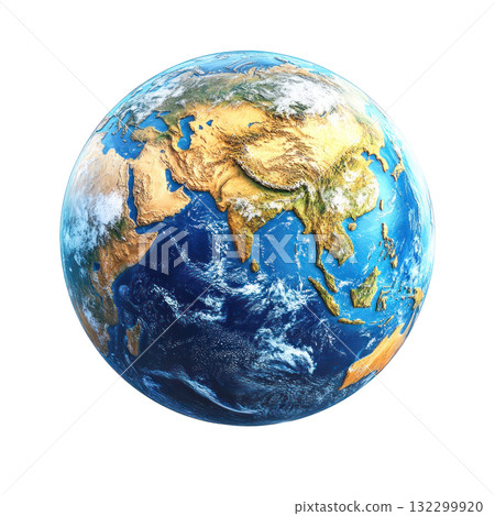 Earth globe visualization showing continents and oceans isolated on white background 132299920