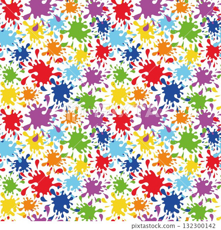 Seamless rainbow color paint splashes pattern. Bright multicolor ink blots texture inspired by rainbow spectrum. Fun abstract background for design, wrapping paper, textile, kids art, and decoration Seamless rainbow color paint splashes pattern. Bright multicolor ink blots texture inspired by rainbow spectrum. Fun abstract background for design, wrapping paper, textile, kids art, and decoration 132300142