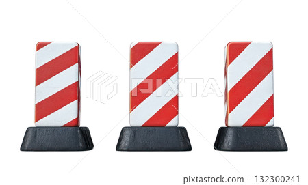 Traffic barriers lined up indicating road work in a construction zone during daytime 132300241