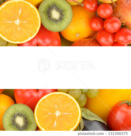 Vibrant Fruits and Vegetables Border with Central Copy Space Vibrant Fruits and Vegetables Border with Central Copy Space 132300375