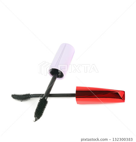Two Mascara Wands and Tubes Isolated on White Background Two Mascara Wands and Tubes Isolated on White Background 132300383