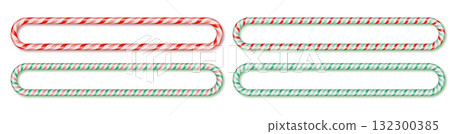 Candy cane horizontal frame isolated. Christmas holiday striped border vector template. 132300385