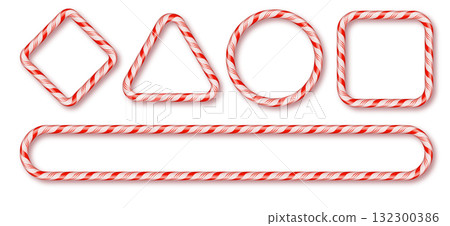 Christmas candy cane frame. Red and white striped border festive holiday vector design. 132300386