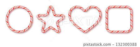 Red and white Christmas candy cane frame. Holiday border design isolated vector. 132300388