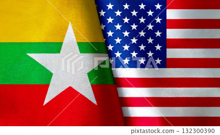 American flag and Myanmar flag American flag and Myanmar flag 132300390