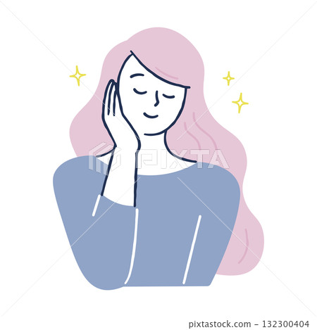 A woman who puts her hand on her cheek and smiles A woman who puts her hand on her cheek and smiles 132300404