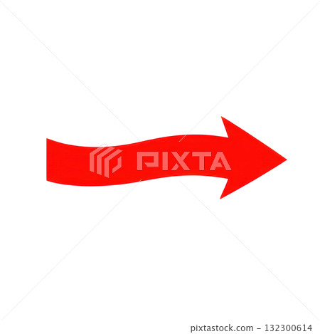 Red arrow pointing right on isolated white background for direction indication and graphic design 132300614