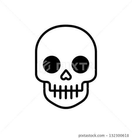 Simple black outline of a skull with large eyes and a distinctive shape on a white background 132300618