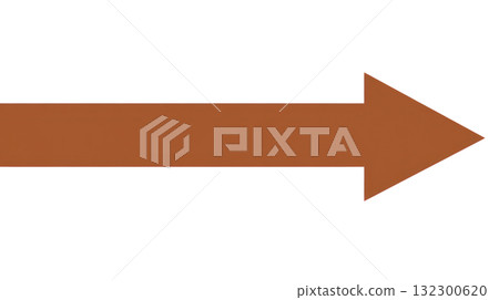 Arrow pointing right in a solid brown color against a white background 132300620