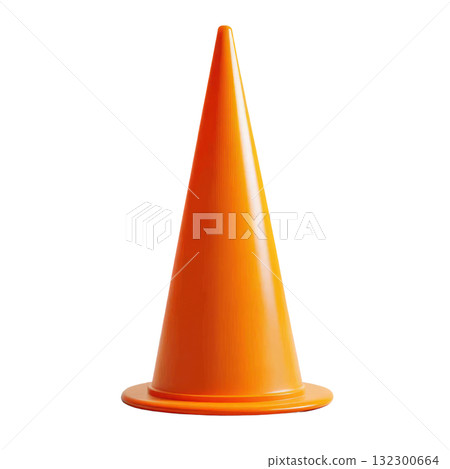 Bright orange traffic cone isolated on a white background for construction and safety purposes 132300664