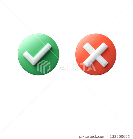 Check mark and cross mark icons used in digital design for evaluations and assessments 132300665