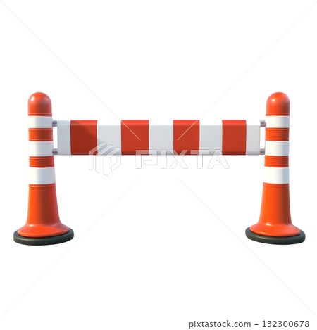 Construction barrier with orange and white stripes isolated on a white background 132300678