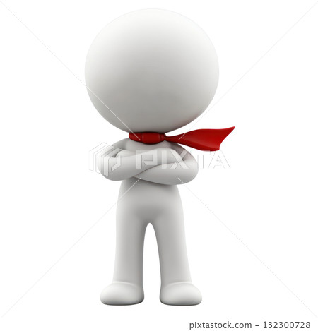 Creative character standing confidently with crossed arms and red scarf in isolated setting 132300728